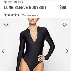 SKIMS Black Long-Sleeve V-Neck Zip Bodysuit